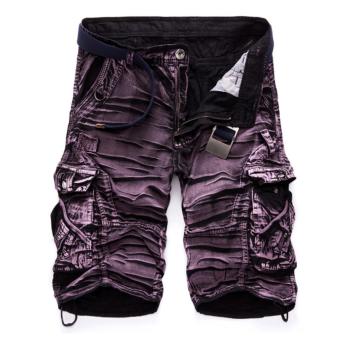 Men's Fashion Wash Overalls Casual Camouflage Loose Sport Cargo Shorts Purple - intl  