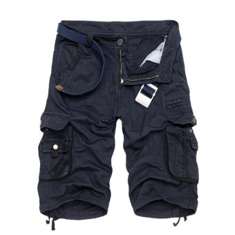 Men's Fashion Wash Overalls Summer Casual Loose Sport Cargo Shorts Pants (Navy Blue) - intl  