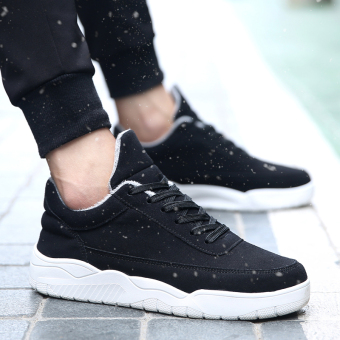 Men's Fashion Winter Warm Flats Shoes Casual Lace Up Sneaker Shoes (Black) - intl  