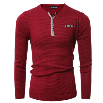 Men's Hooded V-Neck Sweater Red - intl  