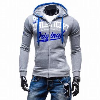 Men's Hoodies Hombre Hip Hop Letter Hooded Zipper Hoodie Sweatshirt Suit Slim Fit Men Hoody ( Grey Blue) - intl  