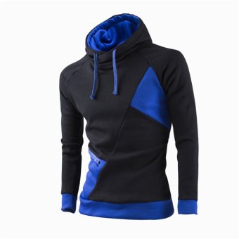 Men's Irregular Splicing Hoodies with Long Sleeve Pullover Hooded Sweatshirts black+blue - intl  