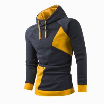Men's Irregular Splicing Hoodies with Long Sleeve Pullover Hooded Sweatshirts dark grey +yellow - intl  