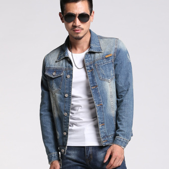 Men's Japan Style Regular Denim Jackets With Pattern Jeans Coats  