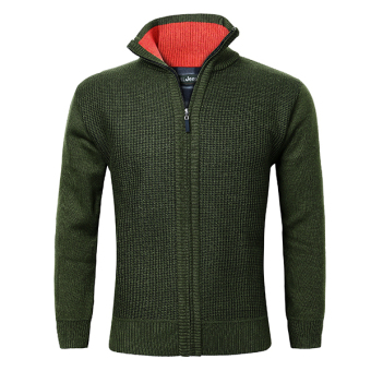 Men's Knitted Wool Blend Thick Polar Fleece Lining Sweater Cardigans (Army Green) - intl  