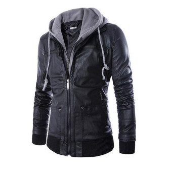 Men's Leather Jacket Coat Casual Fashion Hooded Hoodies - intl  