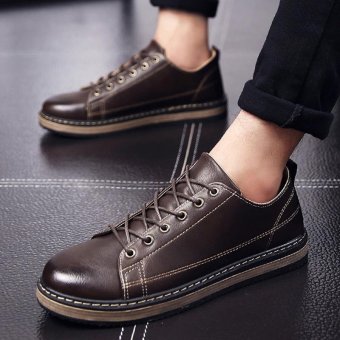 Men's Leather Korean Loafer Shoes British style Work Shoes Brown - intl  