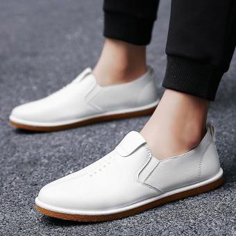Men's Leather Leisure Driving Shoes Light Loafer Shoes White - intl  