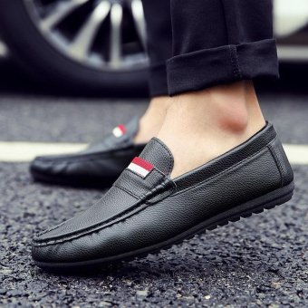 Men's Leather Light Driving Shoes Comfortable Loafer Shoes Black - intl  