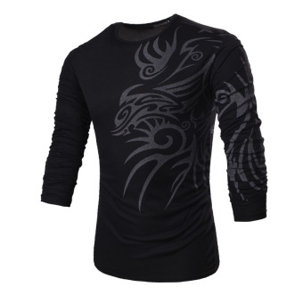 Men's Long Sleeve Base Shirt with Dragon Pattern (Black)  
