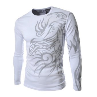 Men's Long Sleeve Base Shirt with Dragon Pattern (White)  