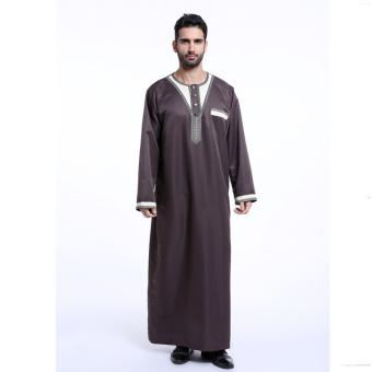 Men's long sleeve robe collar Hui Muslim Islamic Middle East Mens Jubah Coffee - intl  