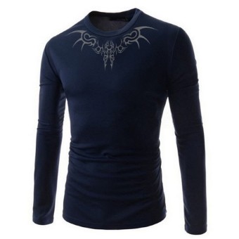 Men's Long Sleeve T-shirt with Bat Tattoo (Navy Blue)  