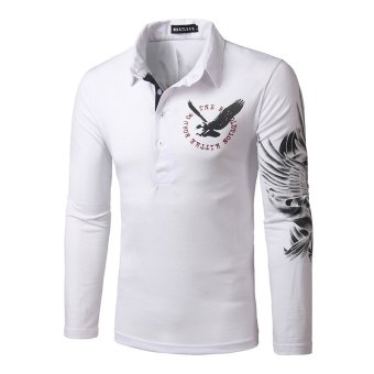 Men's long-sleeved T-shirt lapel Eagle print White - intl  
