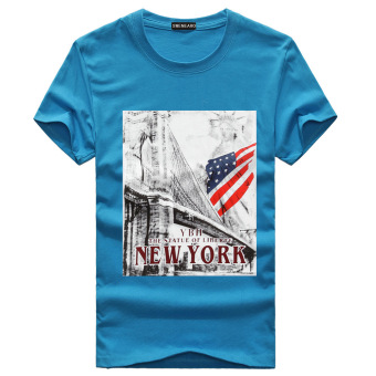 Men's Lycra Cotton Short-sleeves O-neck T-shirt Fun Printing American Flag (Blue)  