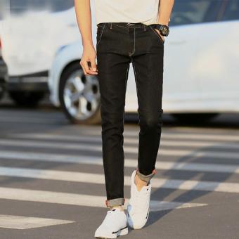 Men's Mid-waisted Slim Full Length Pencil Pants Leisure Jeans Black - intl  
