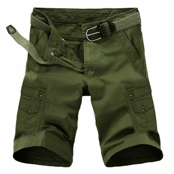 Men's Multi-pocket Extra wide Mid-waisted Short Cargo Pants Green (Belt not include) - intl  