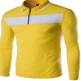 Men's new fashion slim Long-Sleeved POLO shirt pure color(YELLOW) (Intl)  