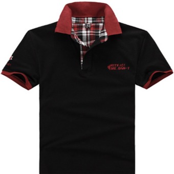 Men's new fashion slim Short-Sleeved POLO shirt with checks inside pure color(black) (Intl)  