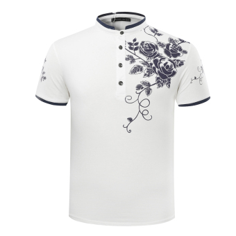 Men's new fashion slim Short-Sleeved POLO shirt with floral printed(WHITE) - Intl (Intl)  