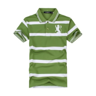 Men's new fashion slim Short-Sleeved POLO shirt with stripes(ARMY GREEN+WHITE) (Intl)  