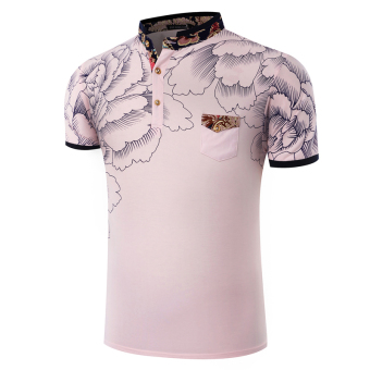 Men's new fashion slim Short-Sleeved shirt with floral printed(PINK) - Intl (Intl)  