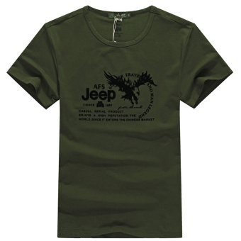 Men's new fashion slim Short-Sleeved shirt with letters floral printed (ARMY GREEN) - Intl - Intl  