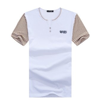 Men's new korean fashion slim Short-Sleeved stitching shirt with stripes(WHITE) - intl  