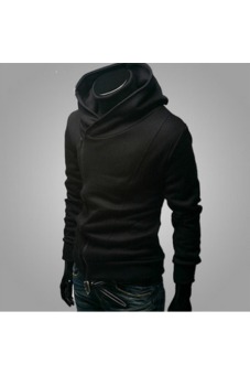 Mens Oblique Zipper Jacket Costumes Hoodie Coat (Black)  