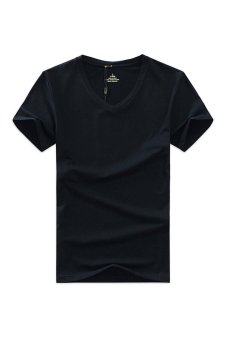 Men's Plain Casual T-shirt round neck Shirts (Black)  