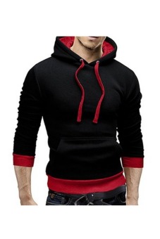 Mens Pullover Contrast Hooded Cephalic Zipper Jacket Fleece Hoodies (Black / Red)  