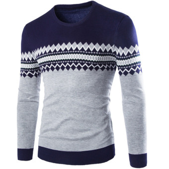 Men's Pullover Round Neck Casual Skinny Style Cotton Slim Fit Sweater ( Navy Blue) - intl  