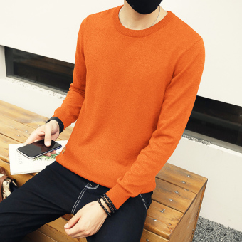 Men's Pure 100% Cotton Round Neck Sweater Slim Orange - intl  