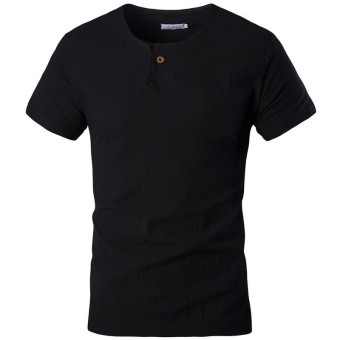 Men's Short Sleeve Linen Casual T-shirt (Black) - Intl  
