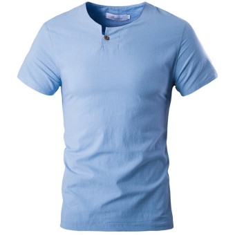 Men's Short Sleeve Linen Casual T-shirt (Blue) - Intl  