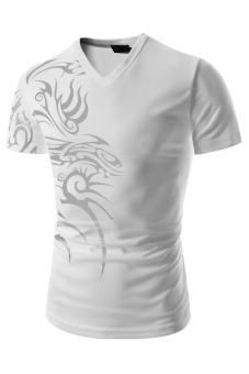 Mens Slim Fit Coolmesh Fabric Tattoo Printing Sports V-neck Tshirts WHITE - Intl  