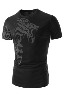 Mens Slim Fit Tee Casual Coolmesh Fabric Tattoo Printing Sports Tshirts BLACK - Intl  