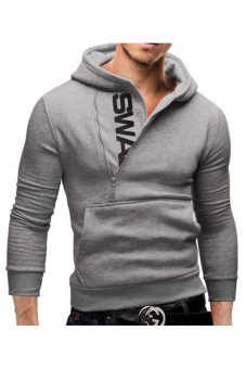 Mens Slim Warm Hooded Sweatshirt Zipper Stylish Sweater (Light Grey)  