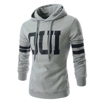 Mens Sport Hoody Letter Print Slim Fit Hoodies Sportswear Sweatshirt(Grey)  