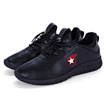 Men's sports shoes, leather shoes, coconut, youth trend (Black)  
