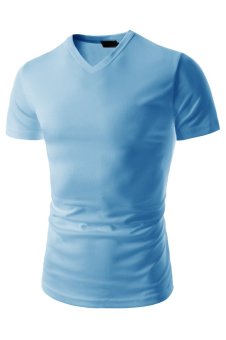 Mens Sports Slim Fit Casual Coolmesh Fabric V-neck Fitness Ice Tshirts SKYBLUE - Intl  