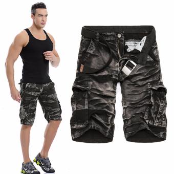 Men's Summer Fashion Casual Overalls Multi Pocket Camouflage Loose Outdoors Demin Shorts (Black) - intl  