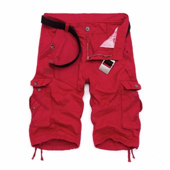 Men's Summer Fashion Wash Overalls Casual Camouflage Loose Sport Cargo Shorts Pants (Red) - intl  