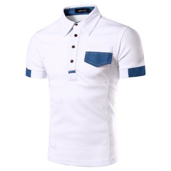 Men's summer new spell color lapel short-sleeved T-shirt Slim Korean fashion POLO shirt White  