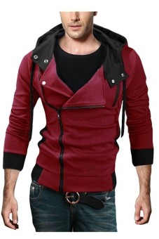 Men's Thin Oblique Zipper Hoodie Slim Jacket (Red) - intl  
