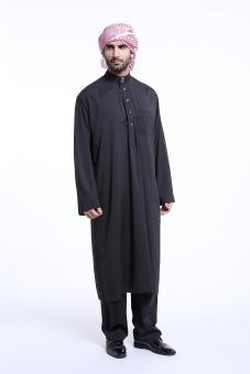 Men's trousers long-sleeved Muslim men's robes Arab youth fashion costume - black - intl  