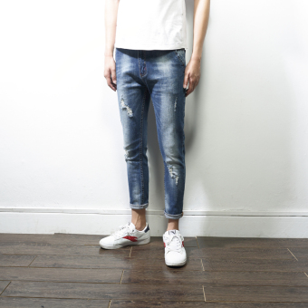Men's Vintage Casual Ripped Broken Hole Jeans Denim Joggers Pants intl - intl  