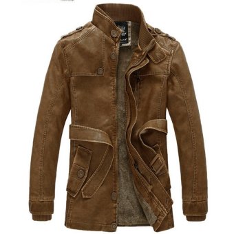 Men's Watchable Motorcycles Leather jacket Trench Coat Collar Velvet Jacket  