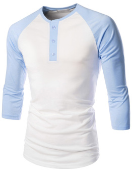 Men's White Sky Blue Henley 3/4 Sleeved Tees Tshirts - Intl  