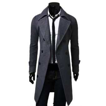 Mens Winter Double-breasted Warm Coat Jacket Wool Parka Overcoat Grey XXXL - intl  